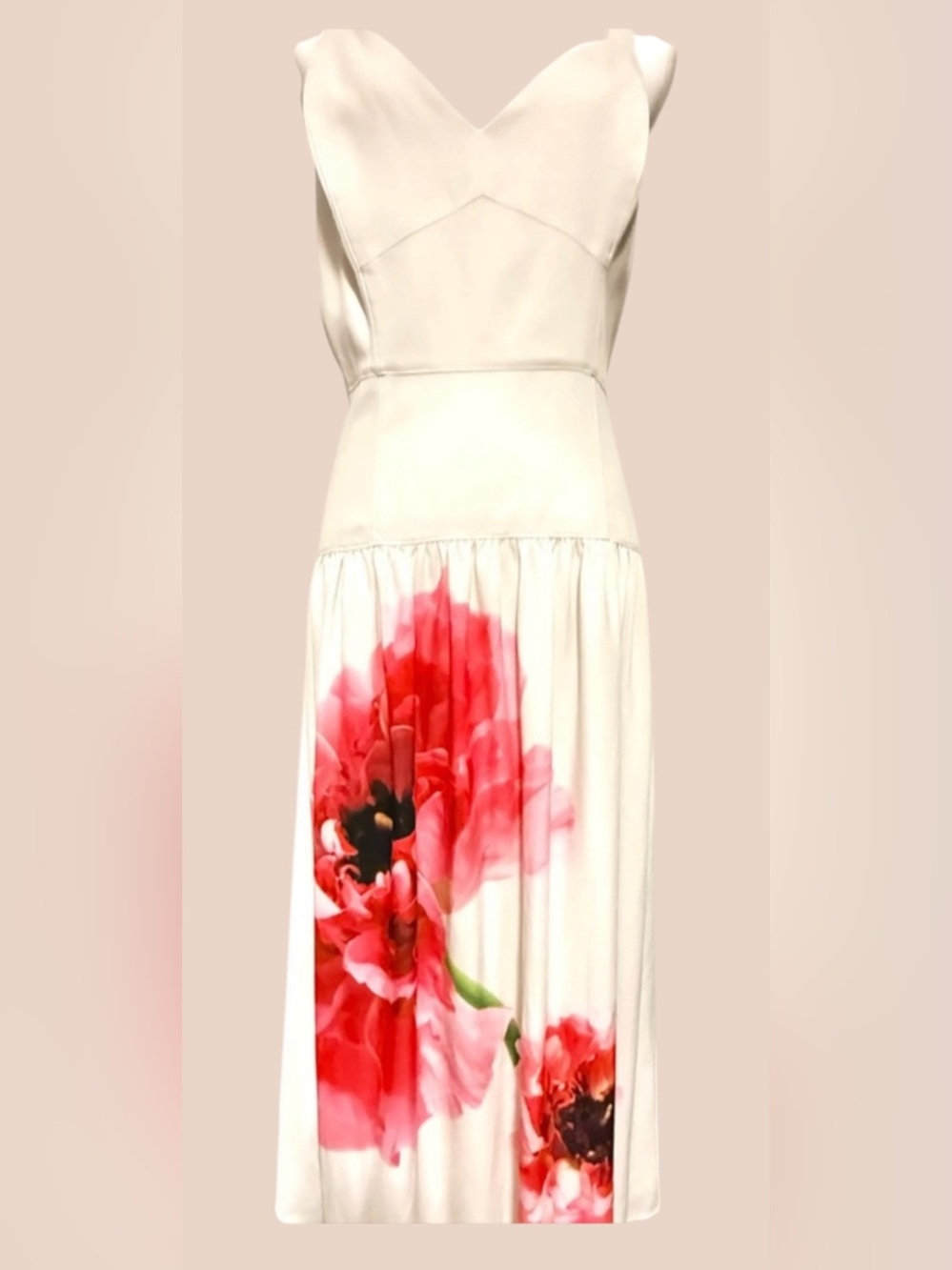 Express Satin Dress with Sweetheart neckline and Red and Fuchsia Floral